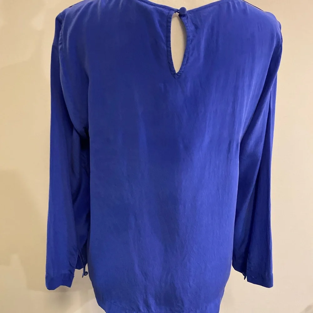 J Crew Elegant Royal Blue Women's Blouse with 3/4 sleeves size 10